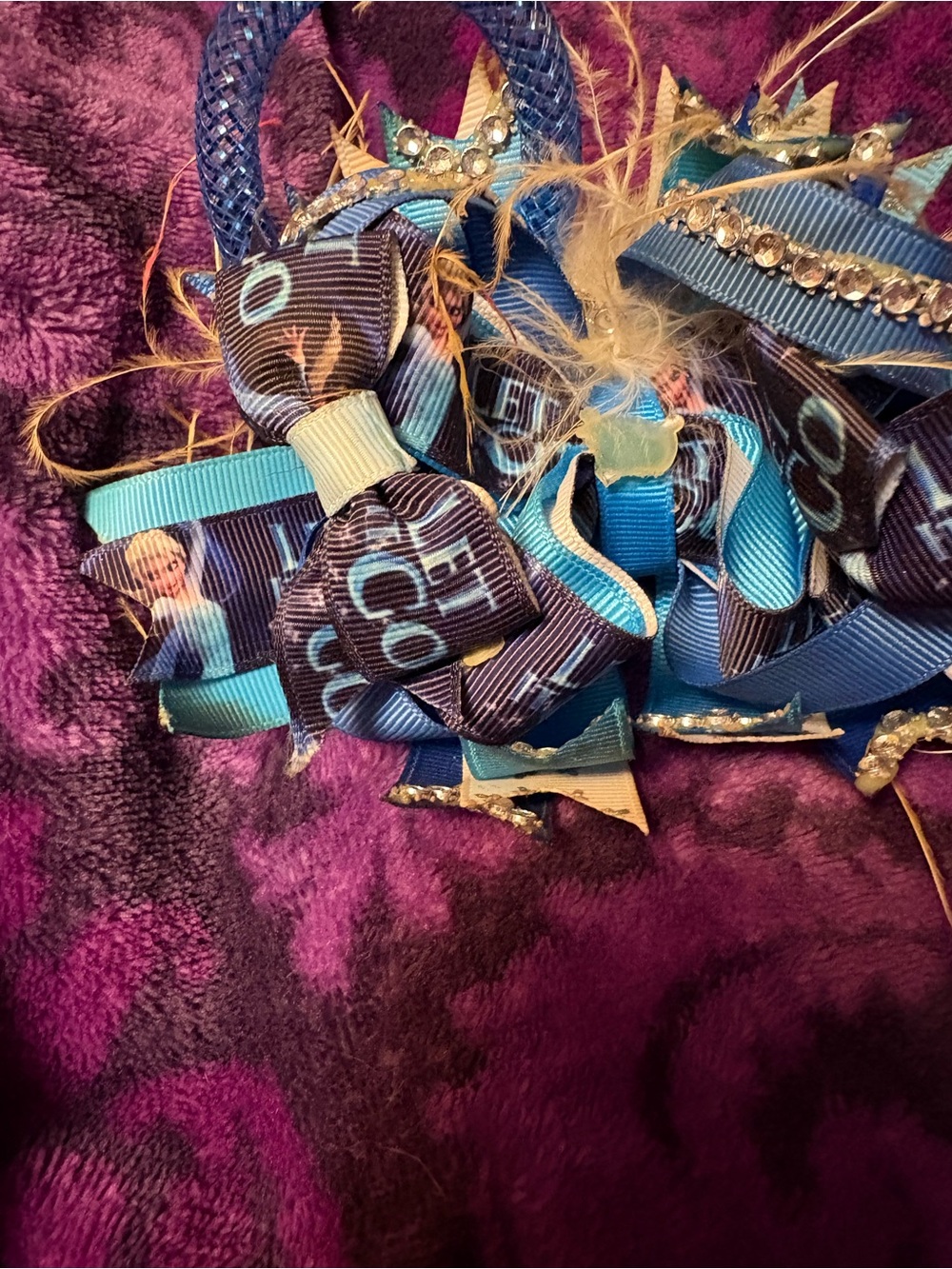 Frozen Elsa Blue and Teal Kids Ribbon Hair Bow Accessory